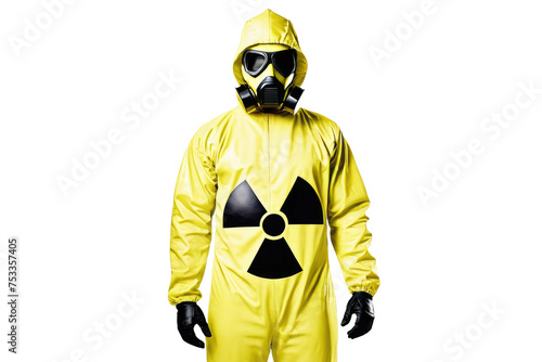 person in a suit and gasmask - radioactive symbol