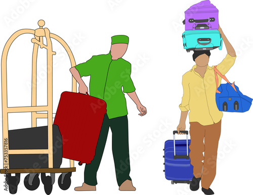 Porter Services Vector Flat Illustration
