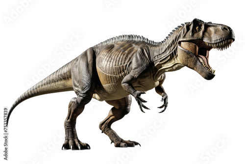Tyrannosaurus Rex, full body captured in, isolated against a pure white backdrop, high-quality stock photograph, dramatic lighting, ultra clear, ultra realistic © ramses