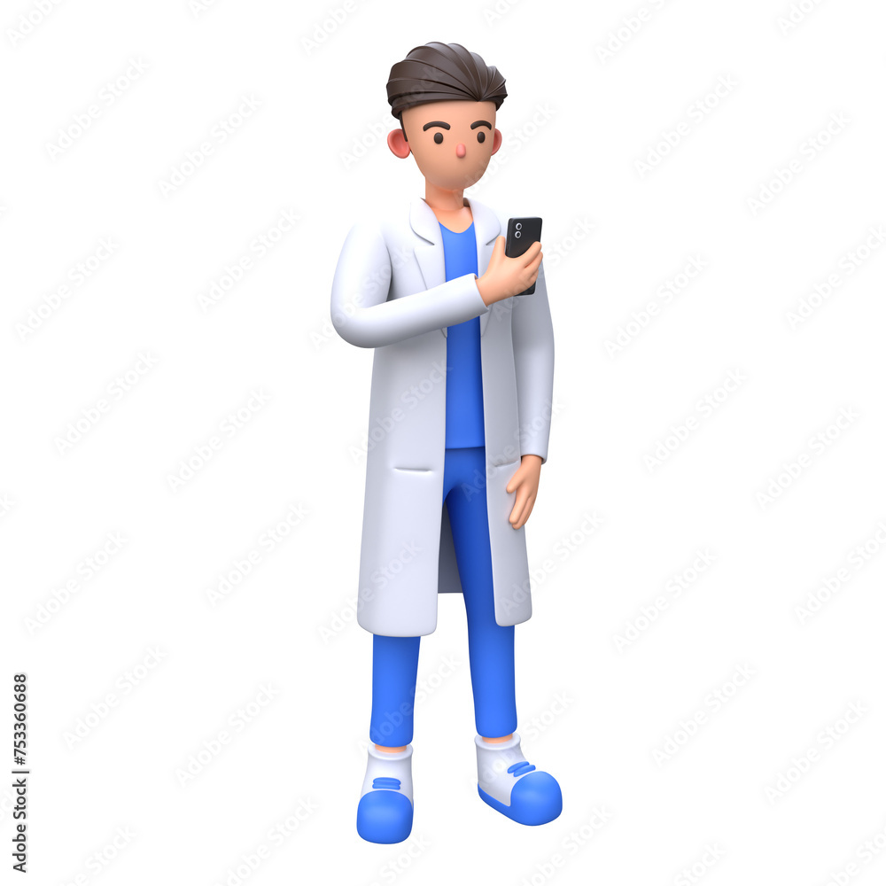 3D Male Doctor using phone