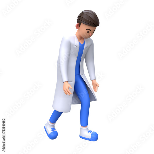 3D Tired Male Doctor walking