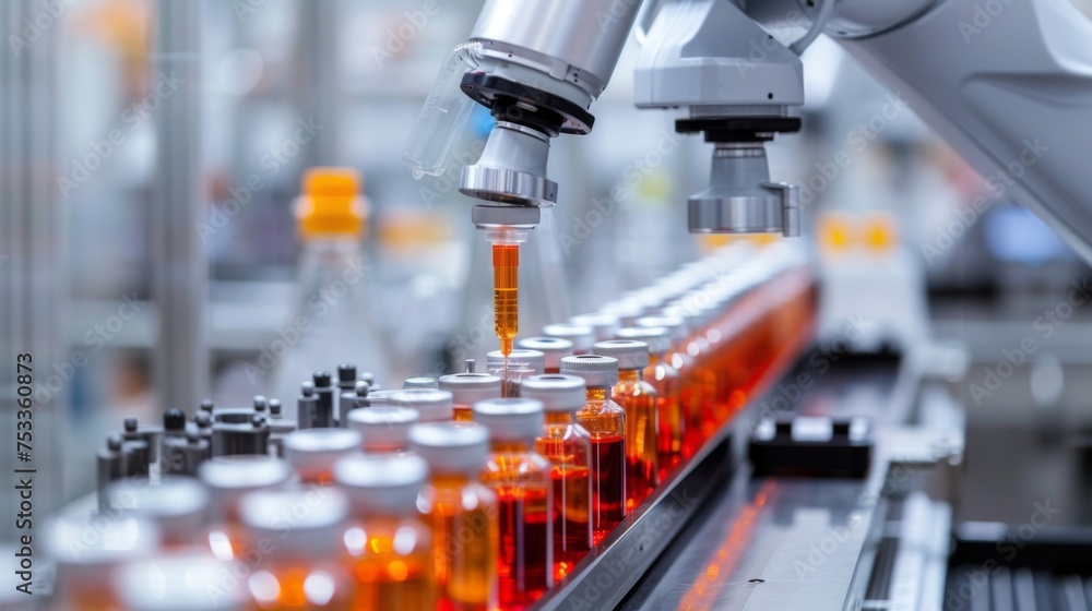 Phama factories showcase the utilization of robotic arms, which operate seamlessly without human assistance Phama factories showcase the utilization of robotic arms, which operate seamlessly without human assistance