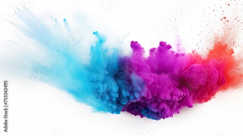 Accelerated explosion of colorful paint powder. Dynamic burst of bright colored powder on white background