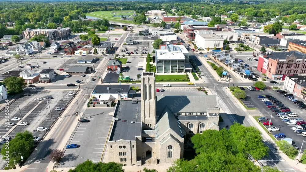 Aerial View of Muncie Downtown - Daytime Tracking Shot Aerial View of Muncie Downtown - Daytime Tracking Shot