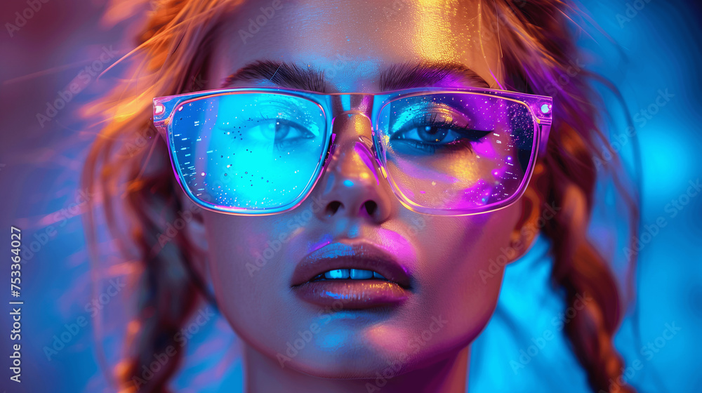 Woman with Braided Hair Wearing Holographic Glasses