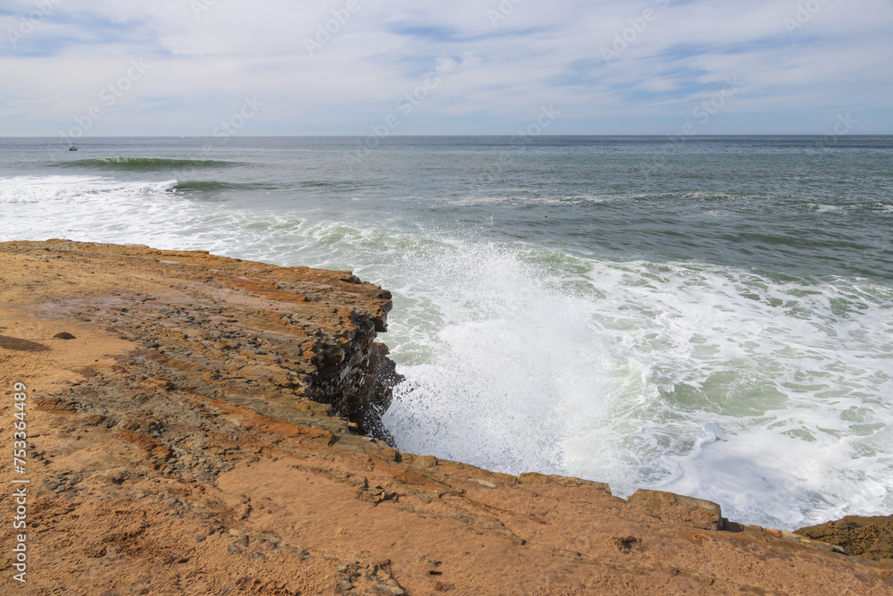 Waves breaking on Sunset Cliffs, San Diego, California