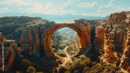 The mesmerizing aerial view reveals a natural arch, chiseled over millennia by the forces of erosion photo