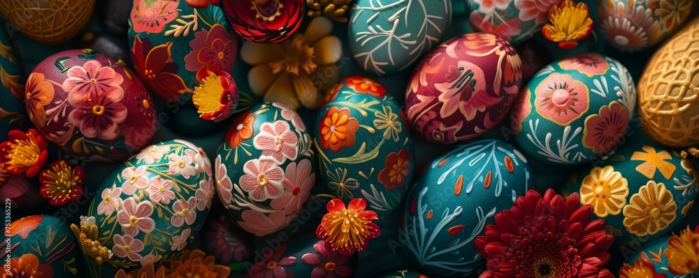 The Art of Easter: A Colorful Display of Hand-Painted Eggs in a Cozy Corner