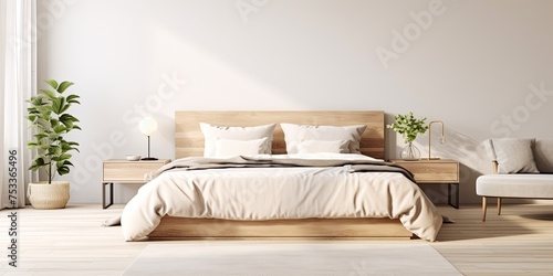 Light bedroom with bedside tables and big bed