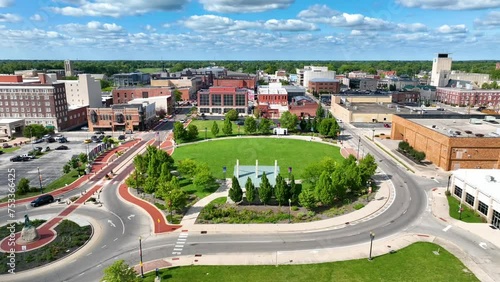 Aerial View of Roundabout Traffic Flow in Muncie, Indiana