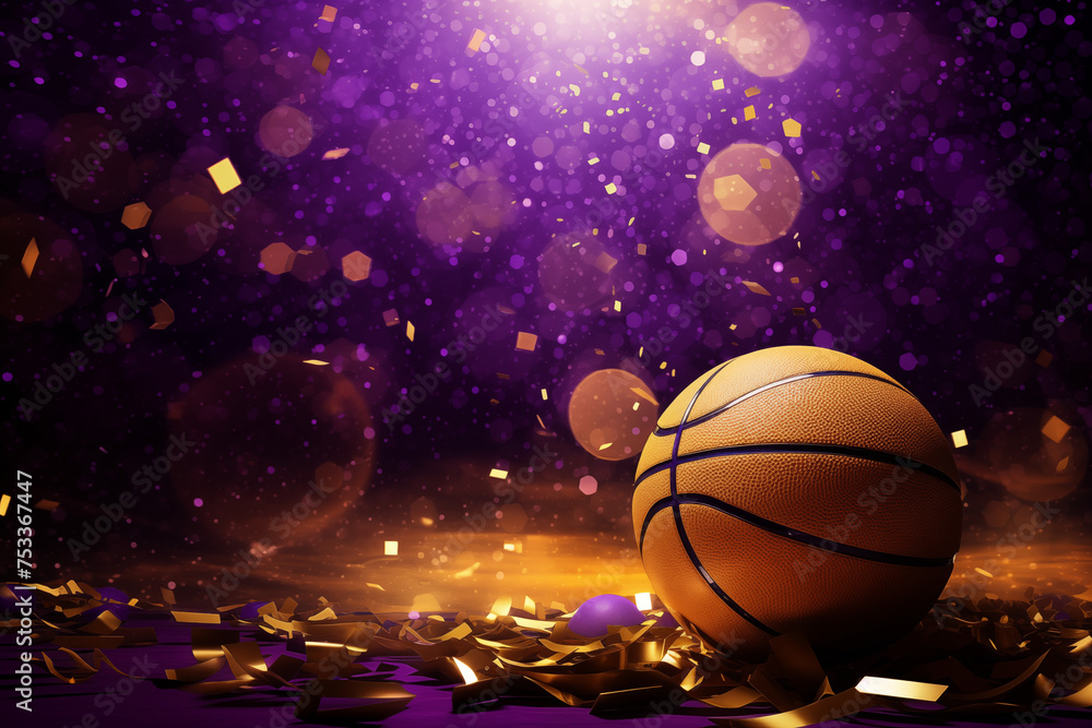 Basketball Background Gold and Purple Confetti Celebration Bokeh Glitter Party
