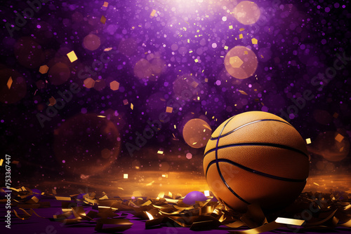 Basketball Background Gold and Purple Confetti Celebration Bokeh Glitter Party 
