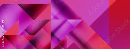 Vivid abstraction unfolds. Triangles in seamless harmony, composing dynamic geometric backdrop. Interplay of angles and hues forms captivating tapestry, evoking modernity and artistic allure