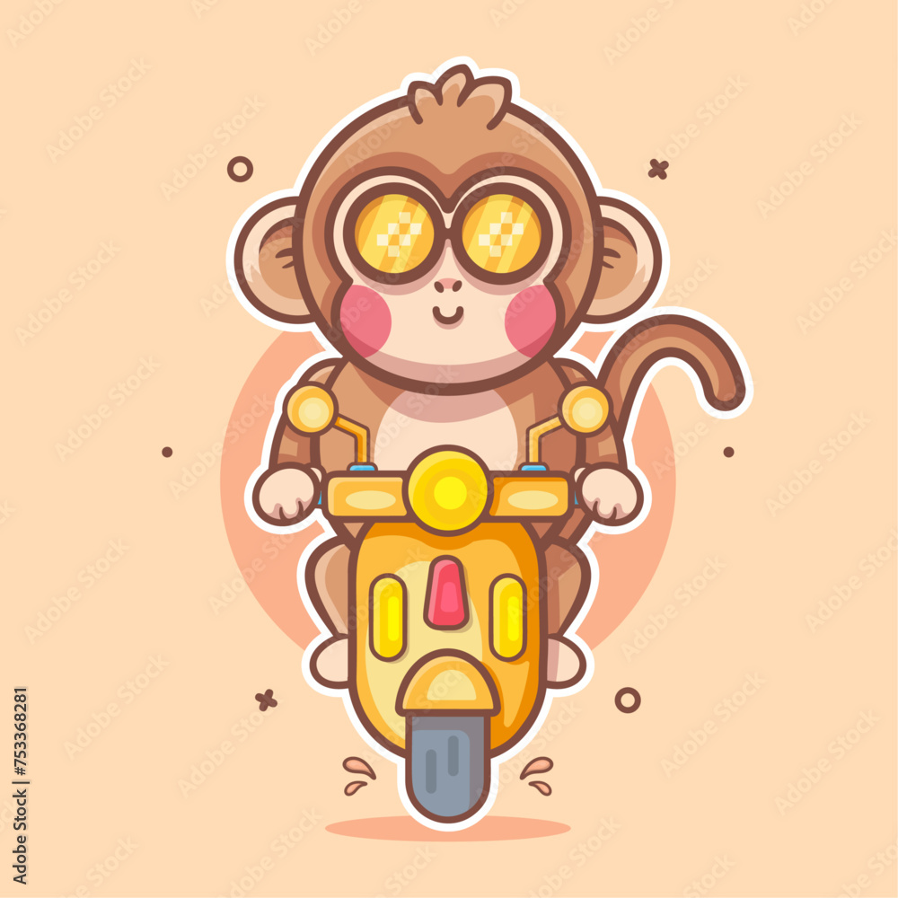 Obraz premium cool monkey animal character mascot riding scooter motorcycle isolated cartoon