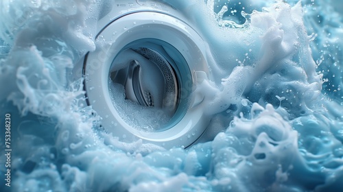 Detergent cleans fabric under water. Helps remove stubborn stains from fabric fibers, washing and cleaning, photo