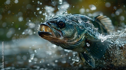 Bass Fish Jumping with Water Splash