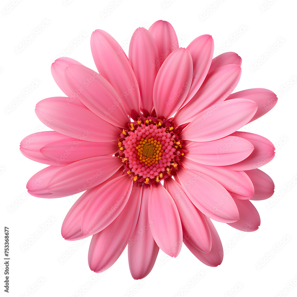 Beautiful pink gerbera flower isolated on white and transparent background