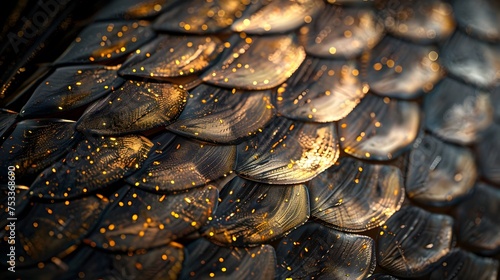 Close-up of Gold and Silver Dragon Scales in Night Style