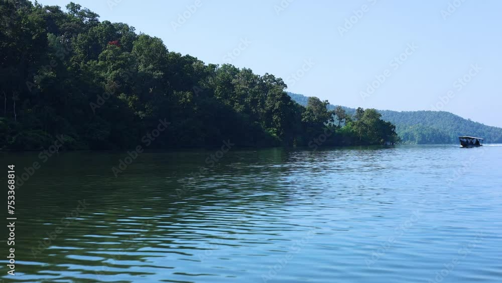 Serene Lake Panorama with Boat Serene Lake Panorama with Boat