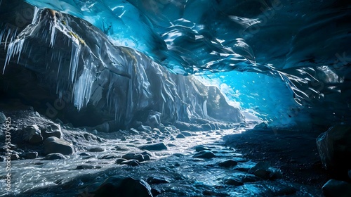 a cave filled with lots of ice and water