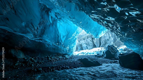 a large ice cave filled with lots of snow © KWY