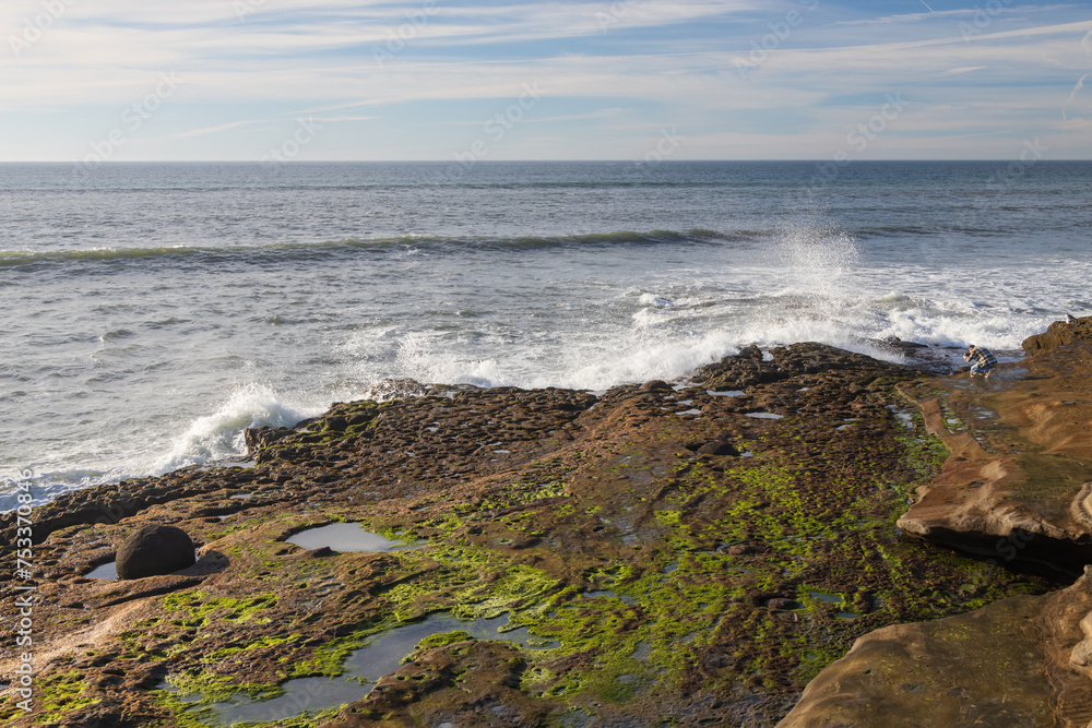 Waves breaking on Sunset Cliffs, San Diego, California