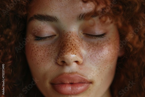 Close up shot of freckled woman with eyes closed © rushay
