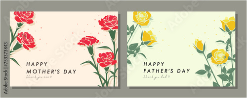 母の日　父の日　素材セット　フレーム　背景　ベクターイラスト　カーネーション　バラ　