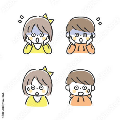 驚く女の子と男の子