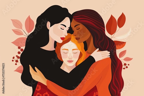 Group of woman embracing each other 