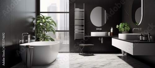 Modern bathroom design with minimalist black and white decor © LukaszDesign
