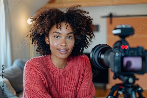 Young female influencer recording a video for social media © rushay