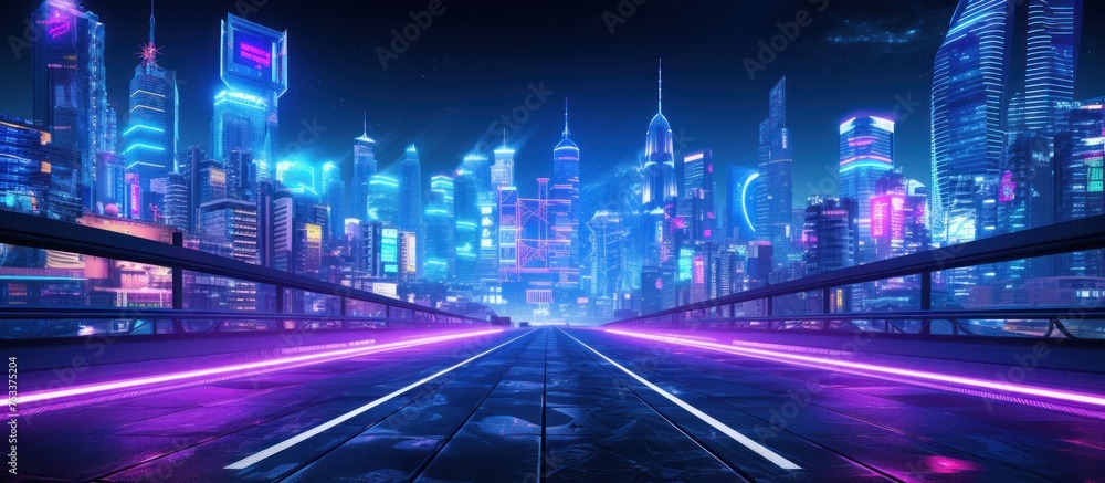 Futuristic city with neon lights