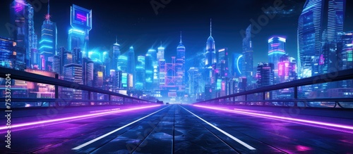 Futuristic city with neon lights