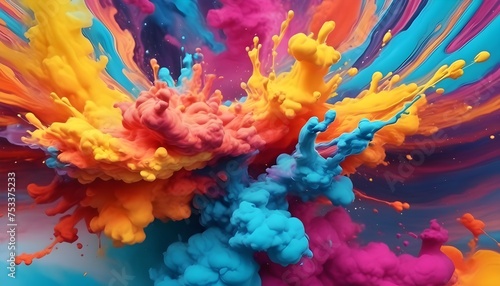 a close up of a colorful cloud of liquid in the air color ink © itnozirmia