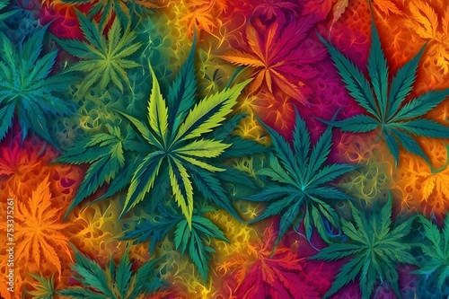 Beautiful Designer 420 Cannabis Seasonal Background with Fractal patterns Bright color Modern Wallpaper Template with Vibrant Hues for Presentation, Ad, and All Application Generative AI