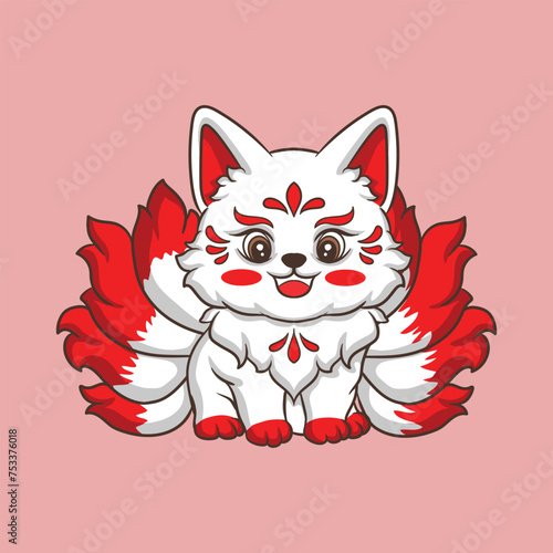 illustration art cute fox kitsune sticker