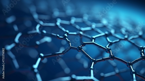 A 3D rendering presents a view of a graphene molecular nano technology structure against a blue background.