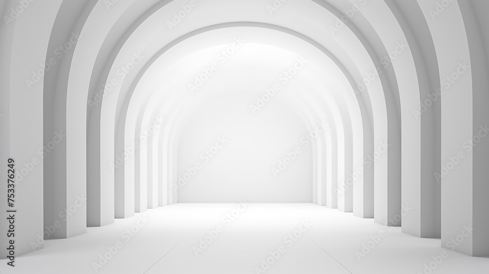 Arch hallway simple geometric background on white. Modern minimal concept hallway background