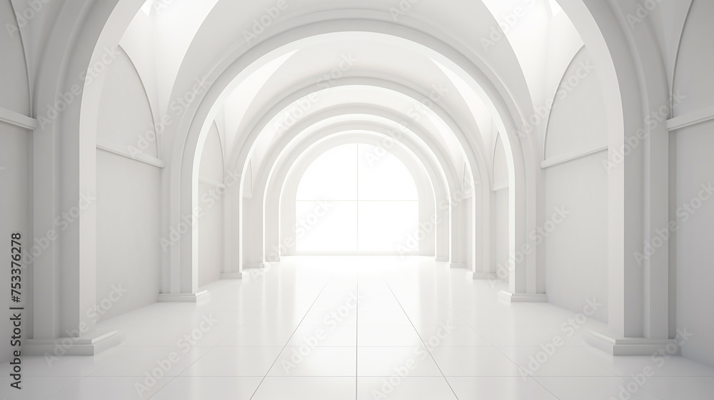 3d rendering arch hallway simple geometric background with sunlight background