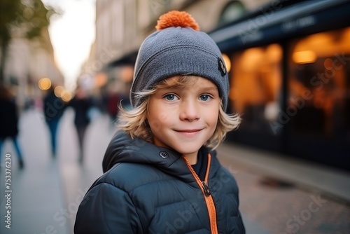 Portrait of a cute little boy on the streets of Paris, France