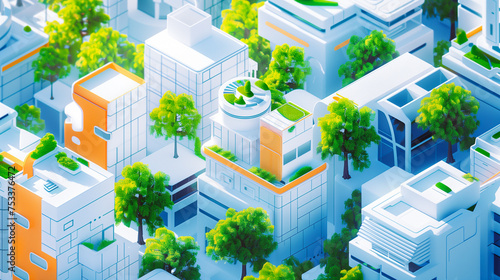 isometric sustainable house area concept with trees concept