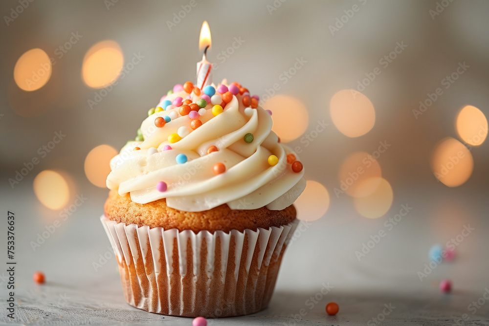 Celebratory cupcake with candle 