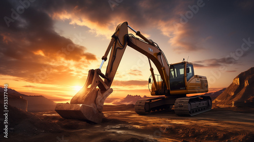 excavator at sunset