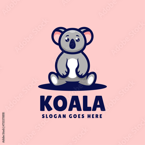 Vector Logo Illustration Koala Simple Mascot Style.