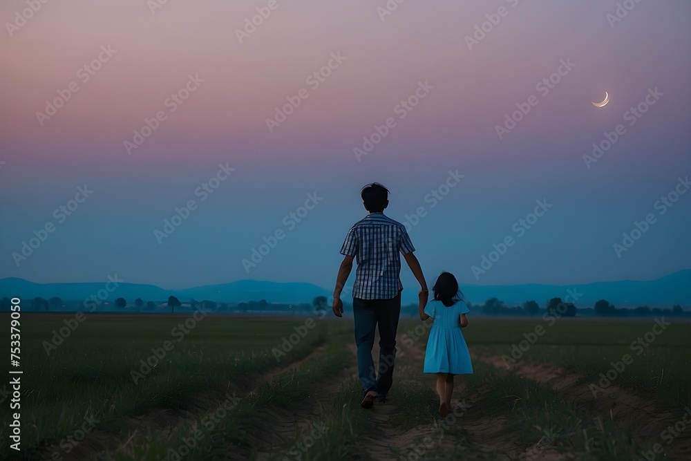 A Father's Guiding Hand as They Journey Through the Blue Hour-happy fathers day vibe