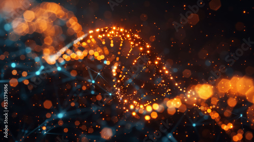 Dynamic digital depiction of DNA strands, symbolizing life science and technology.