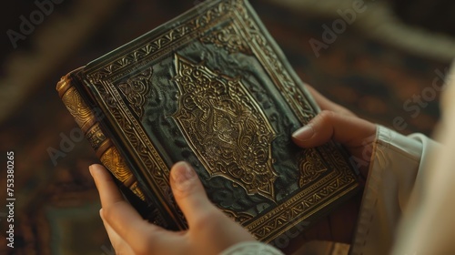 Quran being held in hands close-up 