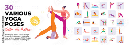 Various Yoga Poses Illustration. Great Bundle. Collection of various yoga poses for men and women. Vector illustrations.