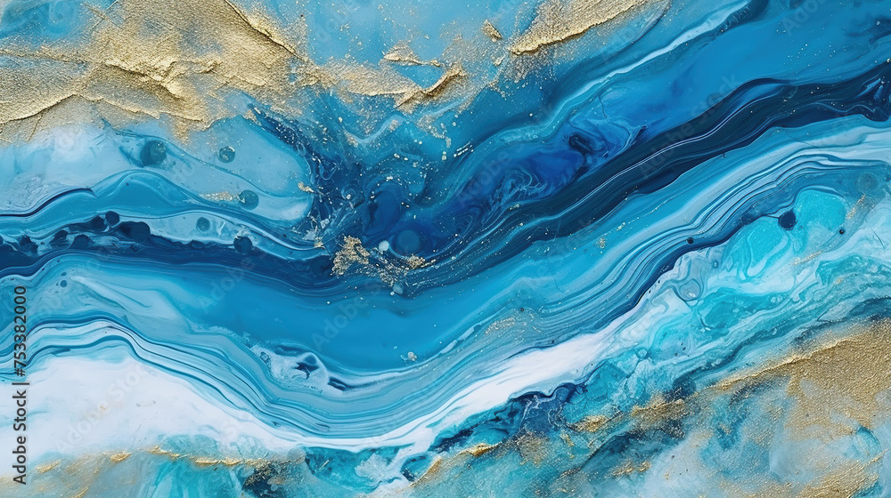 abstract blue and gold fluid art